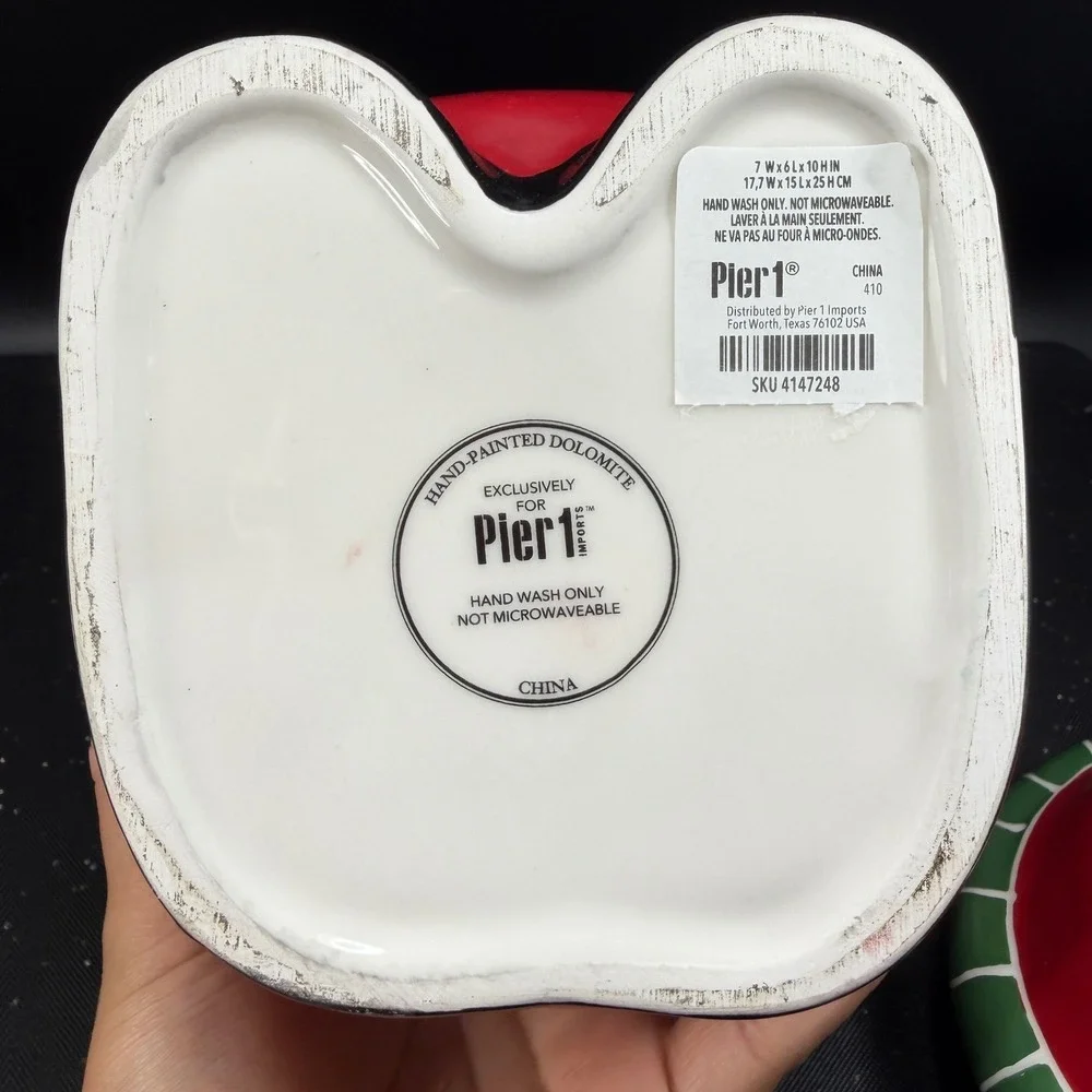 Pier 1 Imports Christmas Gnome Cookie Jar Container Dolomite Holiday 11inch NEW